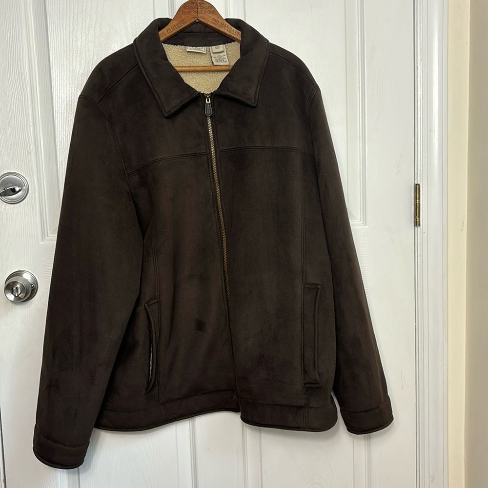 LL BEAN brown faux suede faux Sherpa lined Zip up fleece lined jacket size XXL